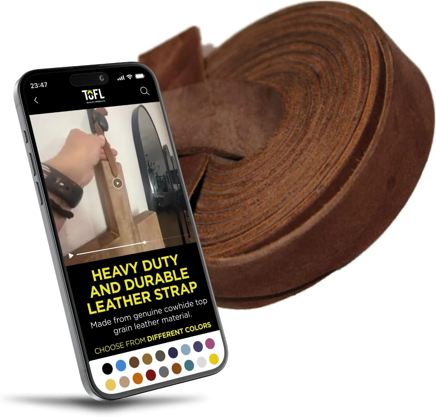 TOFL Leather Strap Medium Brown ¾ Inch Wide 72 Inches Long