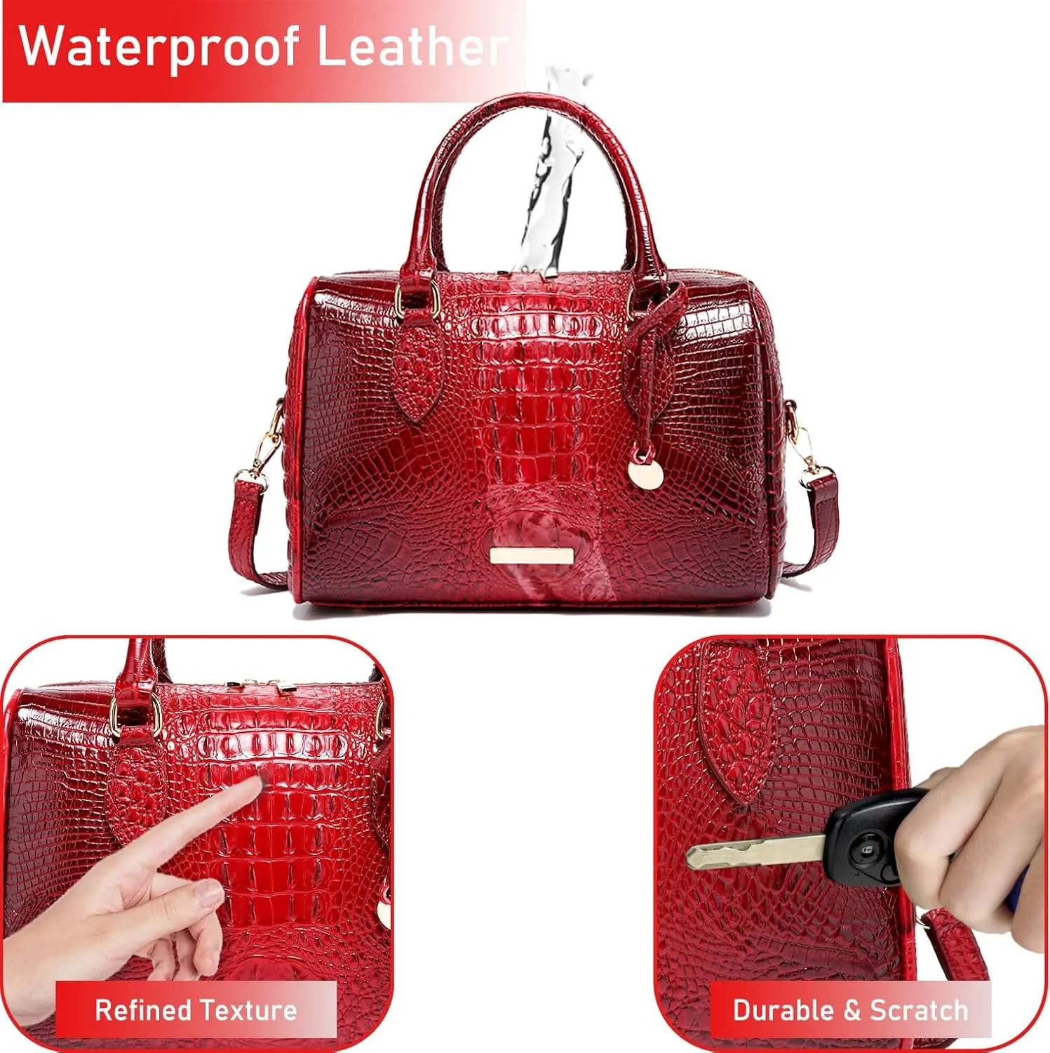 Top-Handle Crocodile Purses For Women Crossbody Leather Bags Trendy Large Capacity Tote with Shoulder Strap