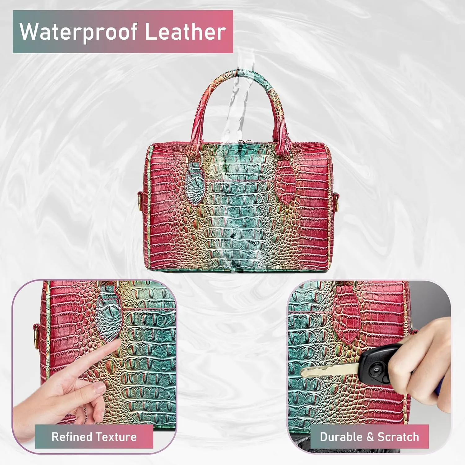 Top-Handle Crocodile Purses For Women Crossbody Leather Bags Trendy Large Capacity Tote with Shoulder Strap