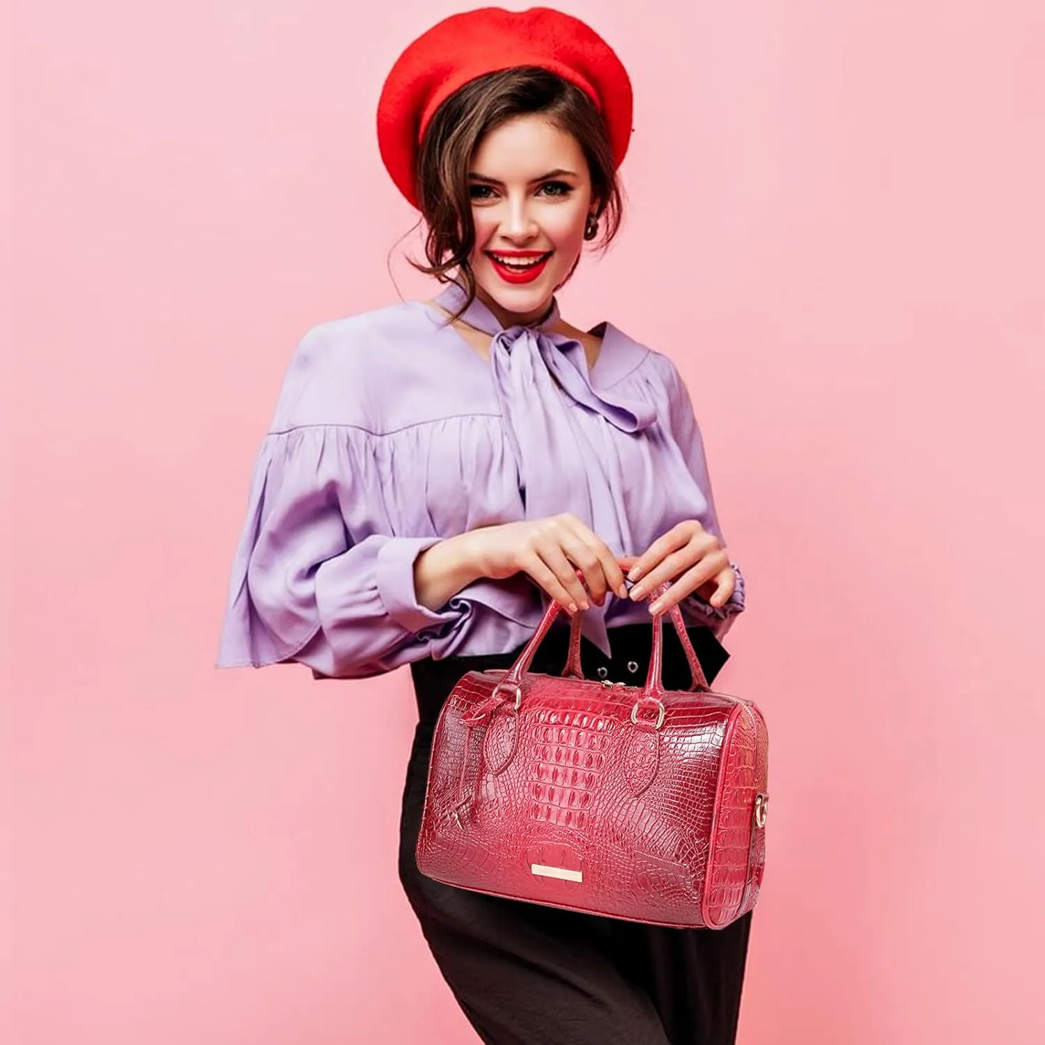 Top-Handle Crocodile Purses For Women Crossbody Leather Bags Trendy Large Capacity Tote with Shoulder Strap