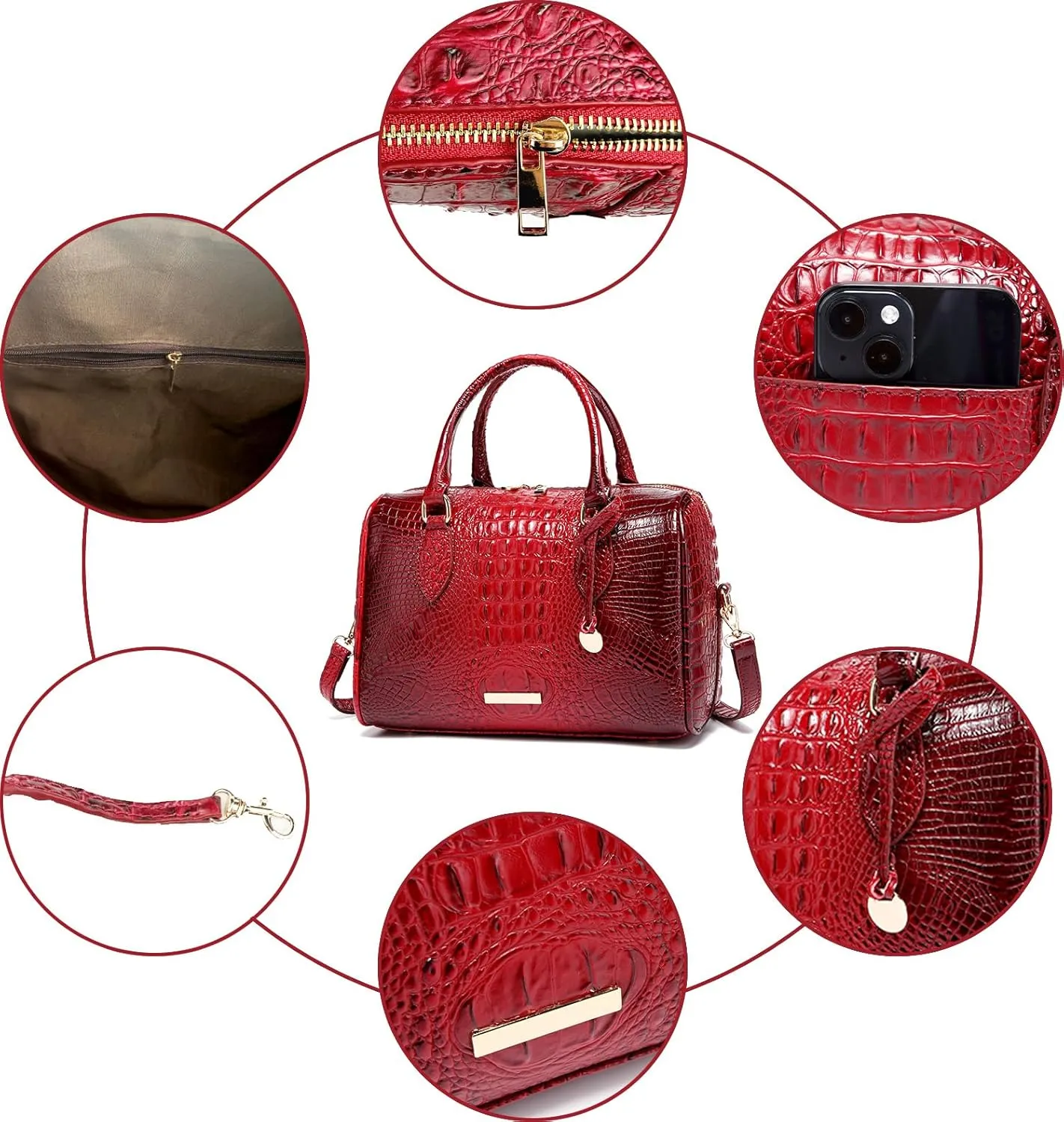 Top-Handle Crocodile Purses For Women Crossbody Leather Bags Trendy Large Capacity Tote with Shoulder Strap