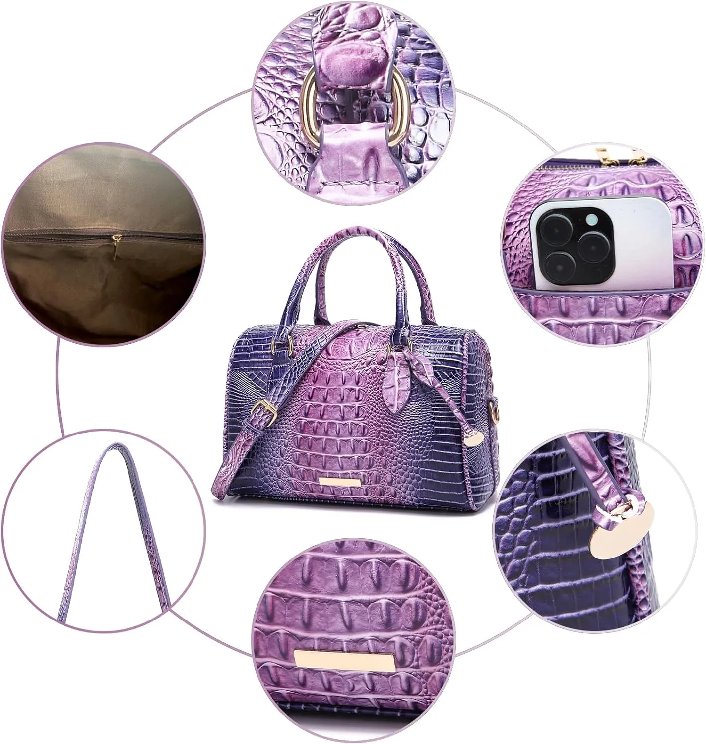 Top-Handle Crocodile Purses For Women Crossbody Leather Bags Trendy Large Capacity Tote with Shoulder Strap