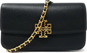 Tory Burch Women's Britten Chain Wallet with Wristlet (Pebbled Leather, Black)