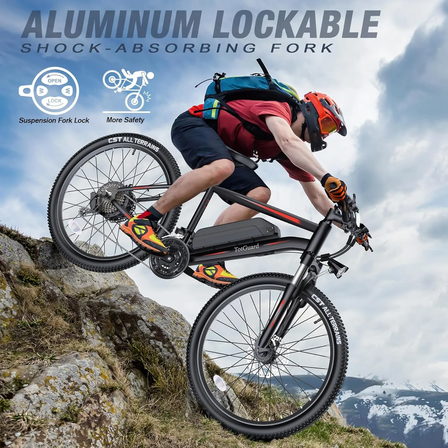 TotGuard Electric Bike, Electric Bike for Adults, 26" Ebike 500W Peak Motor, 19.8MPH Electric Mountain Bike with 374.4WH Removable Battery, Up to 50 Miles, Front Suspension Fork, 21 Speeds, UL 2849