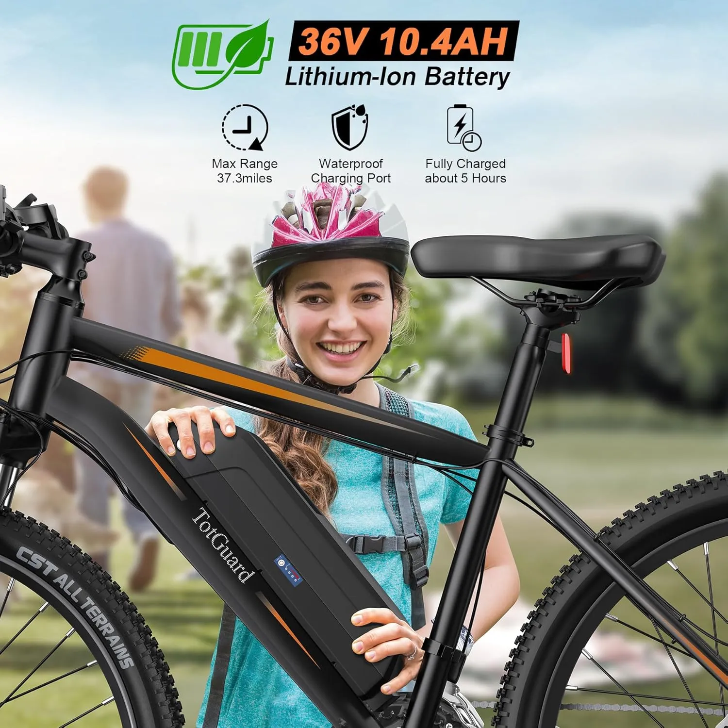 TotGuard Electric Bike, Electric Bike for Adults, 26" Ebike 500W Peak Motor, 19.8MPH Electric Mountain Bike with 374.4WH Removable Battery, Up to 50 Miles, Front Suspension Fork, 21 Speeds, UL 2849