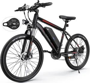 TotGuard Electric Bike, Electric Bike for Adults, 26" Ebike 500W Peak Motor, 19.8MPH Electric Mountain Bike with 374.4WH Removable Battery, Up to 50 Miles, Front Suspension Fork, 21 Speeds, UL 2849