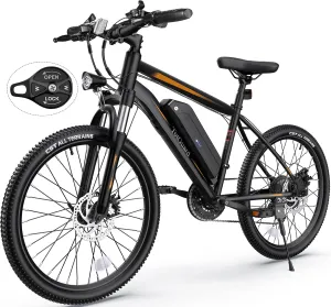 TotGuard Electric Bike, Electric Bike for Adults, 26" Ebike 500W Peak Motor, 19.8MPH Electric Mountain Bike with 374.4WH Removable Battery, Up to 50 Miles, Front Suspension Fork, 21 Speeds, UL 2849