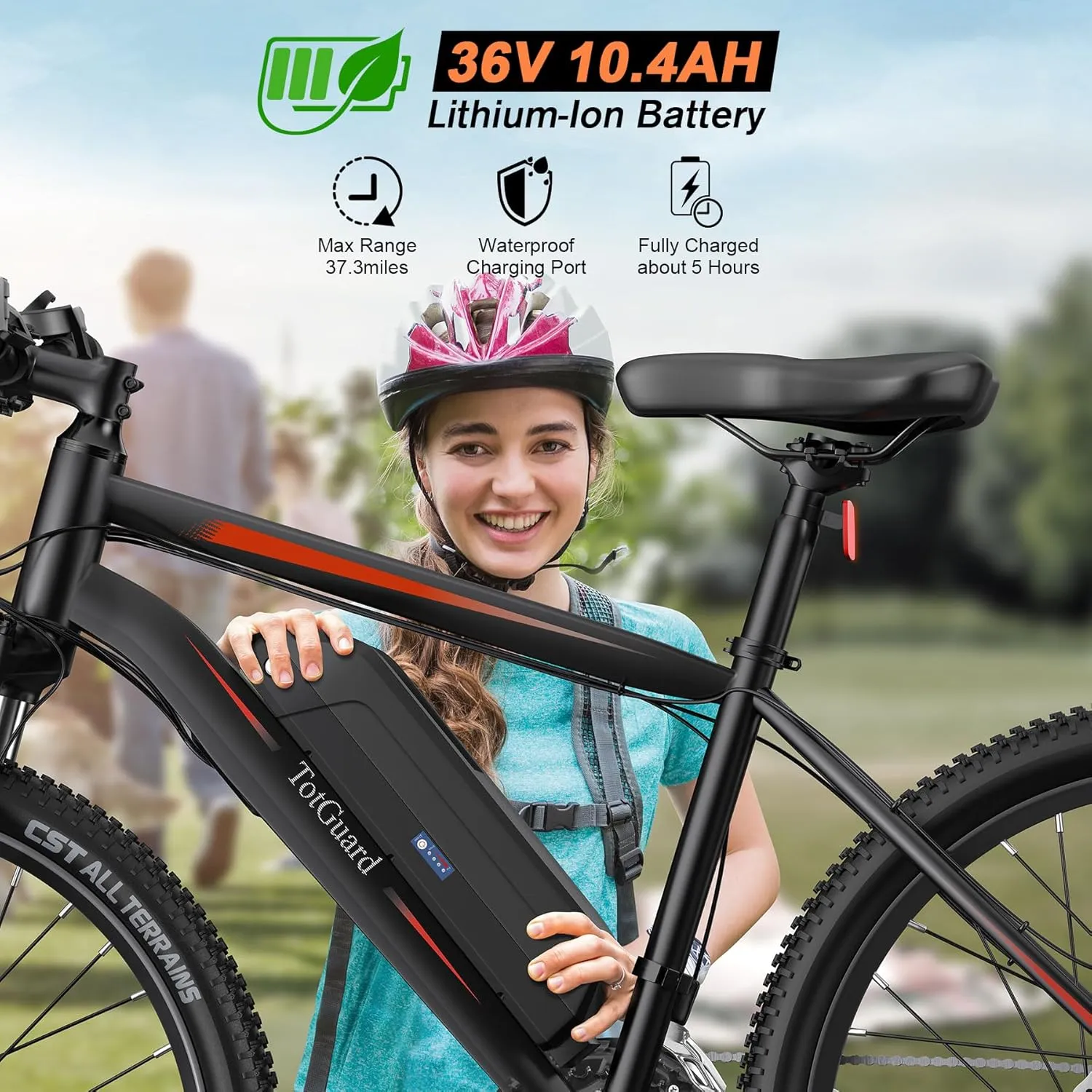 TotGuard Electric Bike, Electric Bike for Adults, 26" Ebike 500W Peak Motor, 19.8MPH Electric Mountain Bike with 374.4WH Removable Battery, Up to 50 Miles, Front Suspension Fork, 21 Speeds, UL 2849