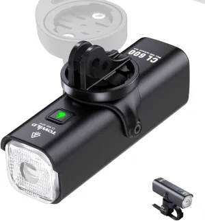 TOWILD Bike Lights for Night Riding,Compatible with Garmin/GoPro Mount,600 Lumen Bike Headlight,2000mAh Rechargeable Battery,Waterproof Bike Front Light for Commuter Cyclists-Fits All Bikes