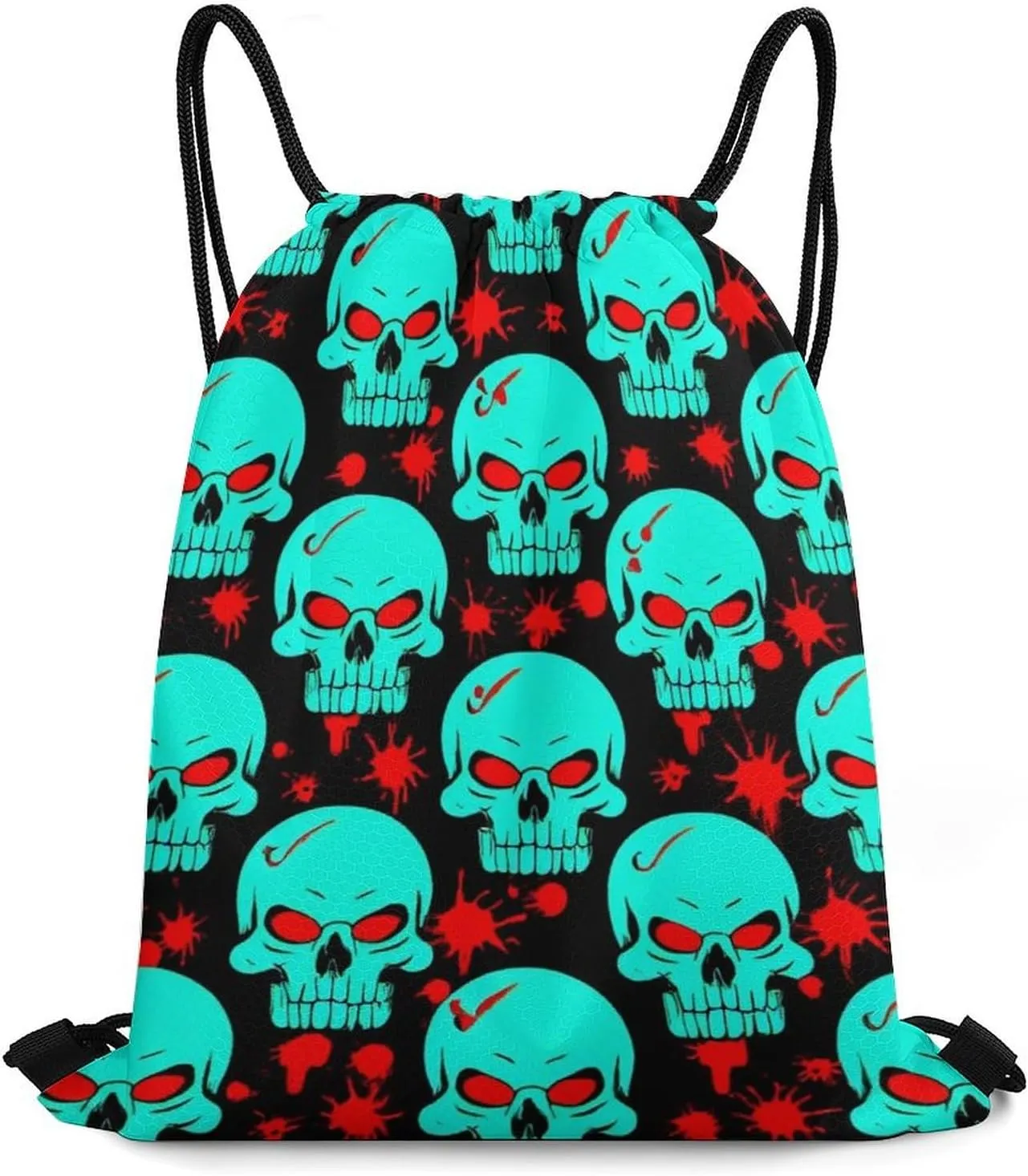 Travel Drawstring Bag for Men Women, Halloween Cool Red Blood Zombie Skull Waterproof Sackpack Bags, Large Capacity Handbag Shoulder Bag with Sturdy String