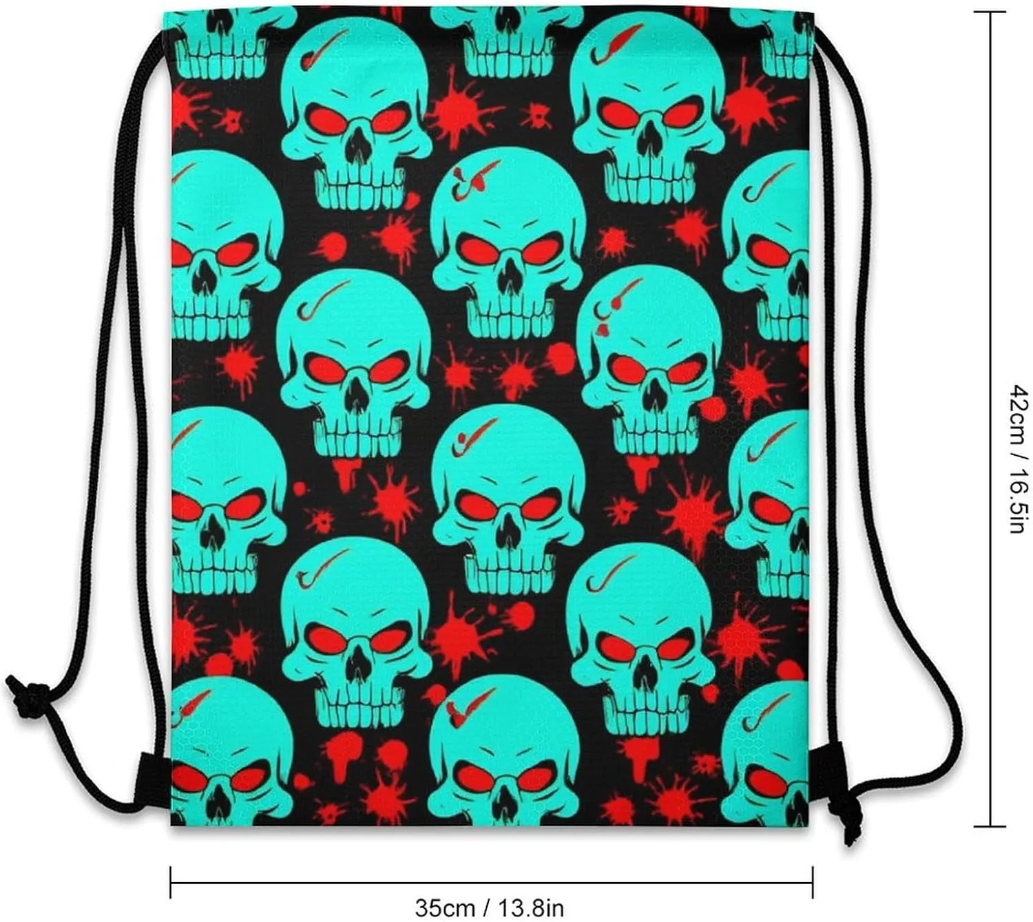 Travel Drawstring Bag for Men Women, Halloween Cool Red Blood Zombie Skull Waterproof Sackpack Bags, Large Capacity Handbag Shoulder Bag with Sturdy String