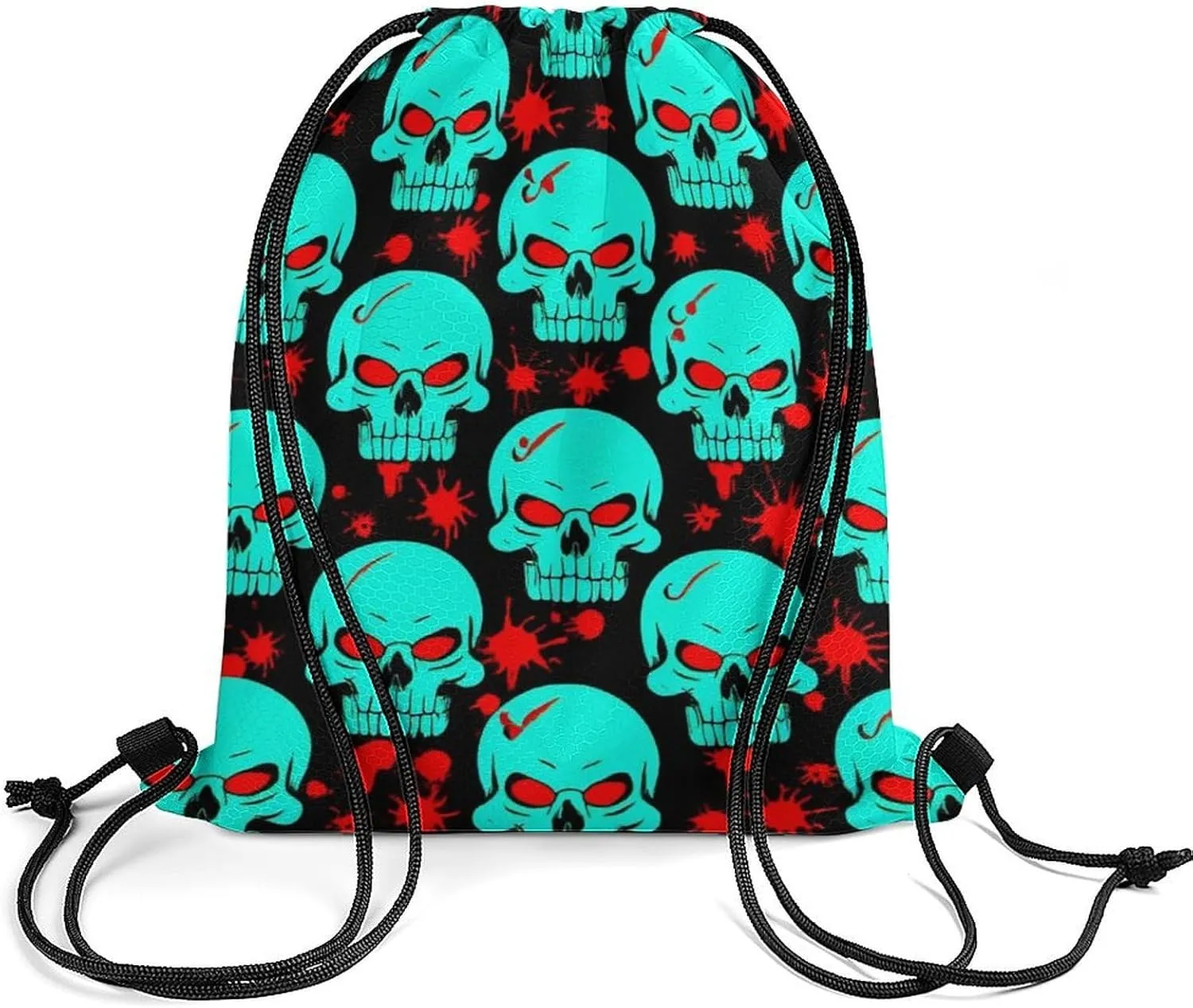 Travel Drawstring Bag for Men Women, Halloween Cool Red Blood Zombie Skull Waterproof Sackpack Bags, Large Capacity Handbag Shoulder Bag with Sturdy String