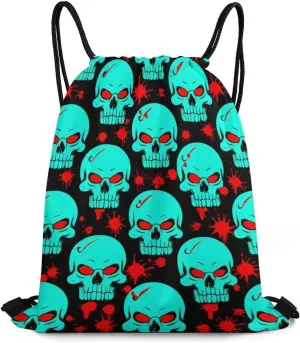 Travel Drawstring Bag for Men Women, Halloween Cool Red Blood Zombie Skull Waterproof Sackpack Bags, Large Capacity Handbag Shoulder Bag with Sturdy String