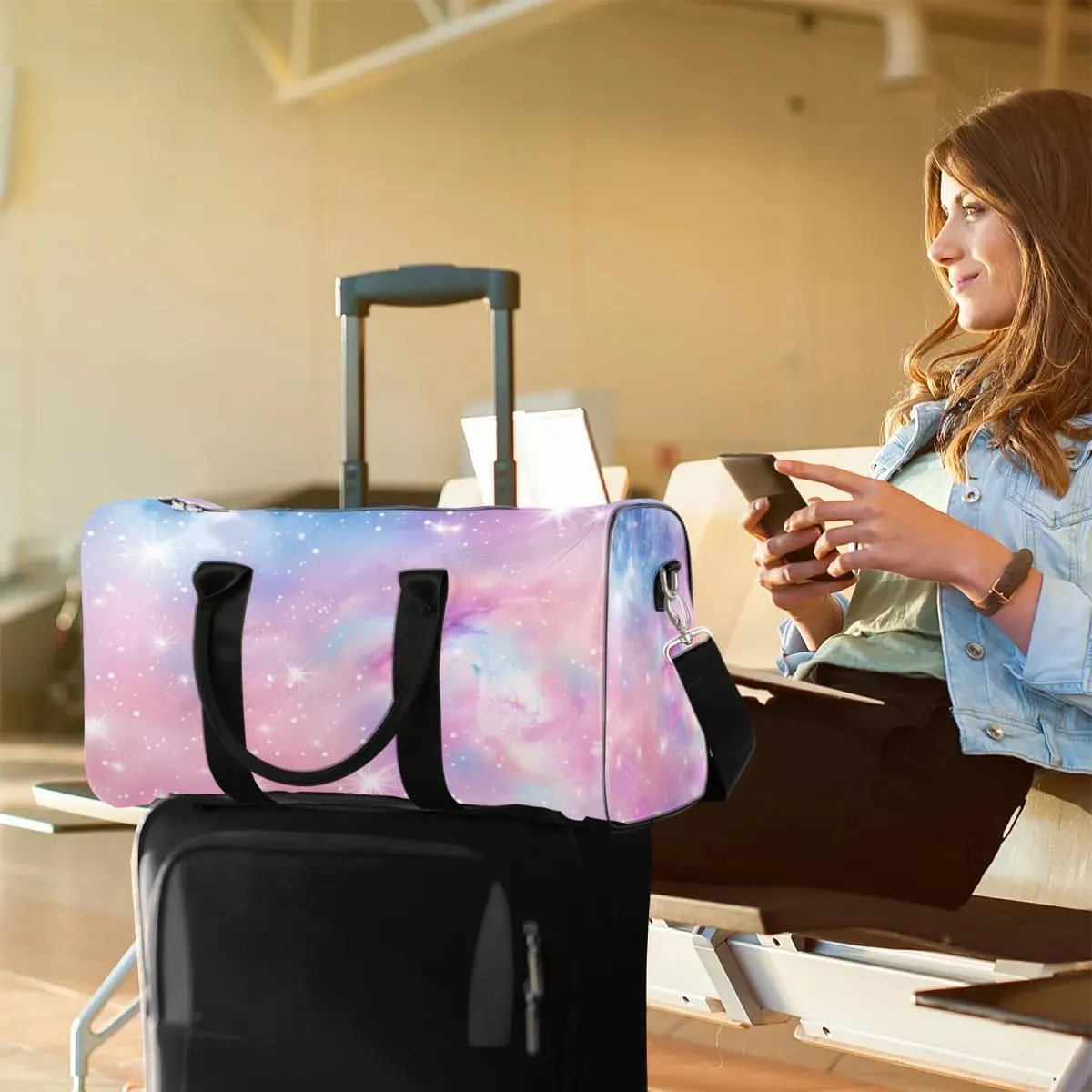 Travel Duffel Bag, Galaxy Universe Space Sports Tote Gym Bag Foldable Western Aztec Weekender Bag Carry on Luggage Handle Bag Overnight Shoulder Bag for Women Men,A-005