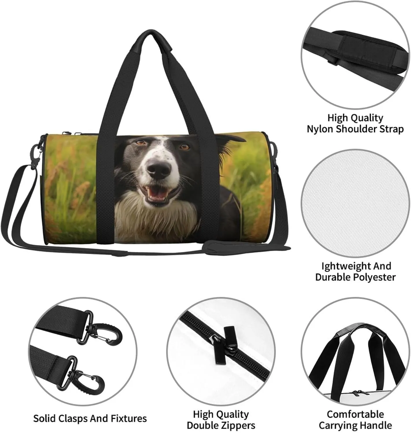 Travel Duffel Bag Mohado Border Collie Dog Weekender Overnight Bag For Men Women Large Capacity Sports Gym Bag Canvas Carry On Tote Bags For Travel Yoga