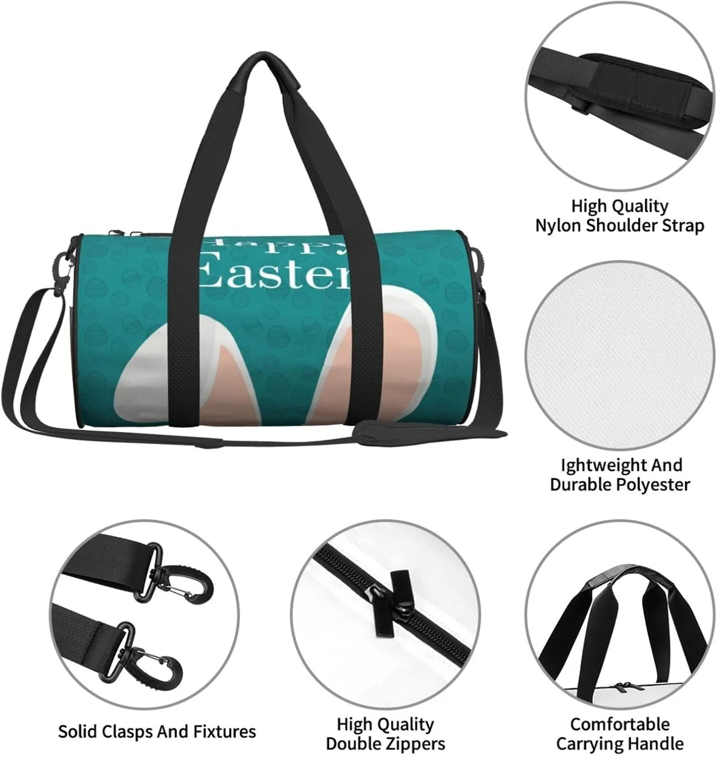 Travel Duffle Bag for Men Women, Easter Rabbit Ears Duffle Bags for Sport Gym Overnight Luggage