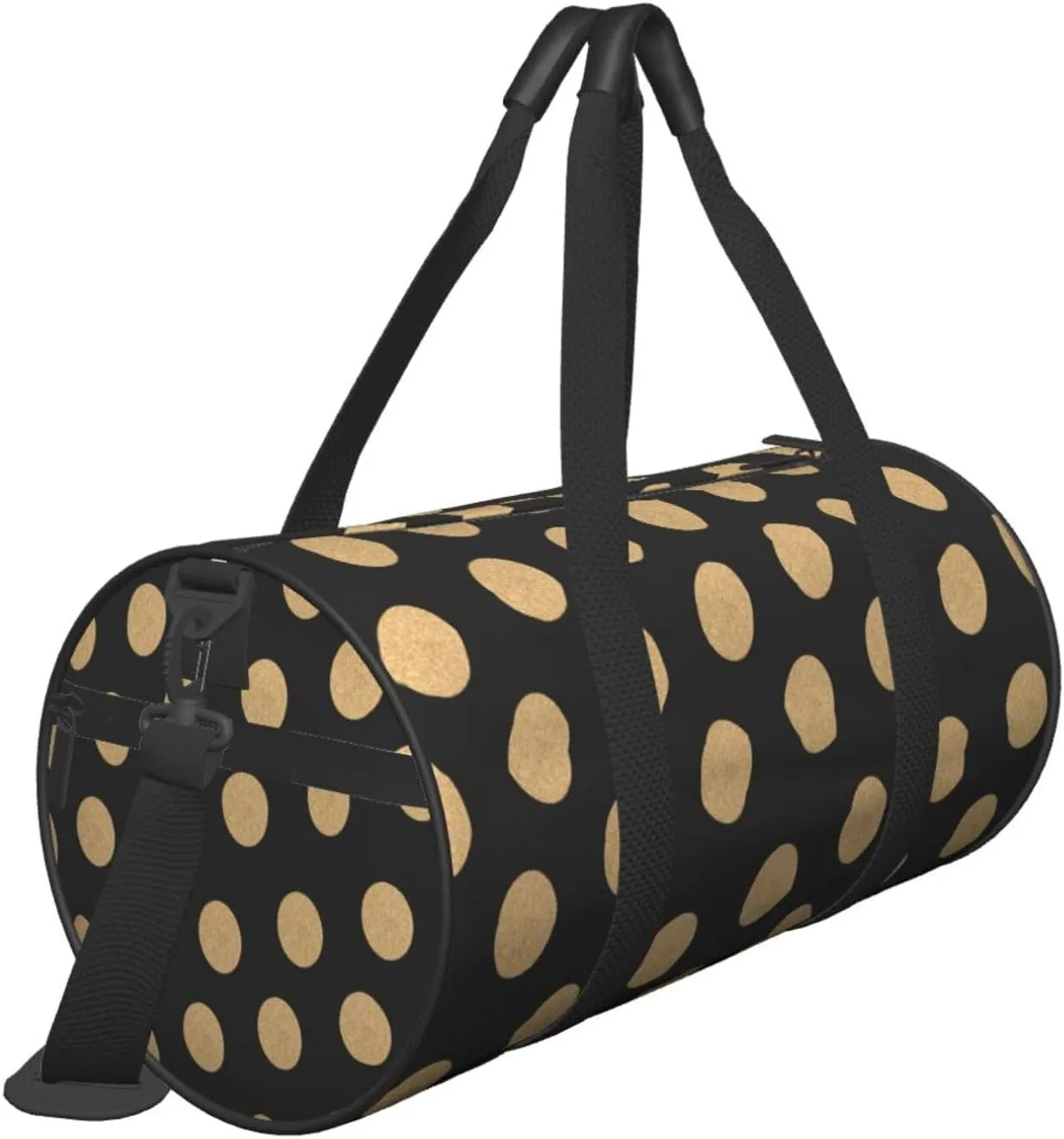 Travel Duffle Bag for Men Women, Gold Black Polka Dot Duffle Bags for Sport Gym Overnight Luggage