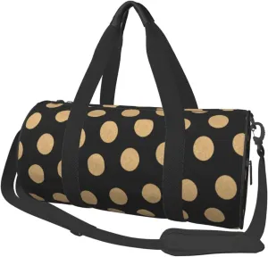 Travel Duffle Bag for Men Women, Gold Black Polka Dot Duffle Bags for Sport Gym Overnight Luggage