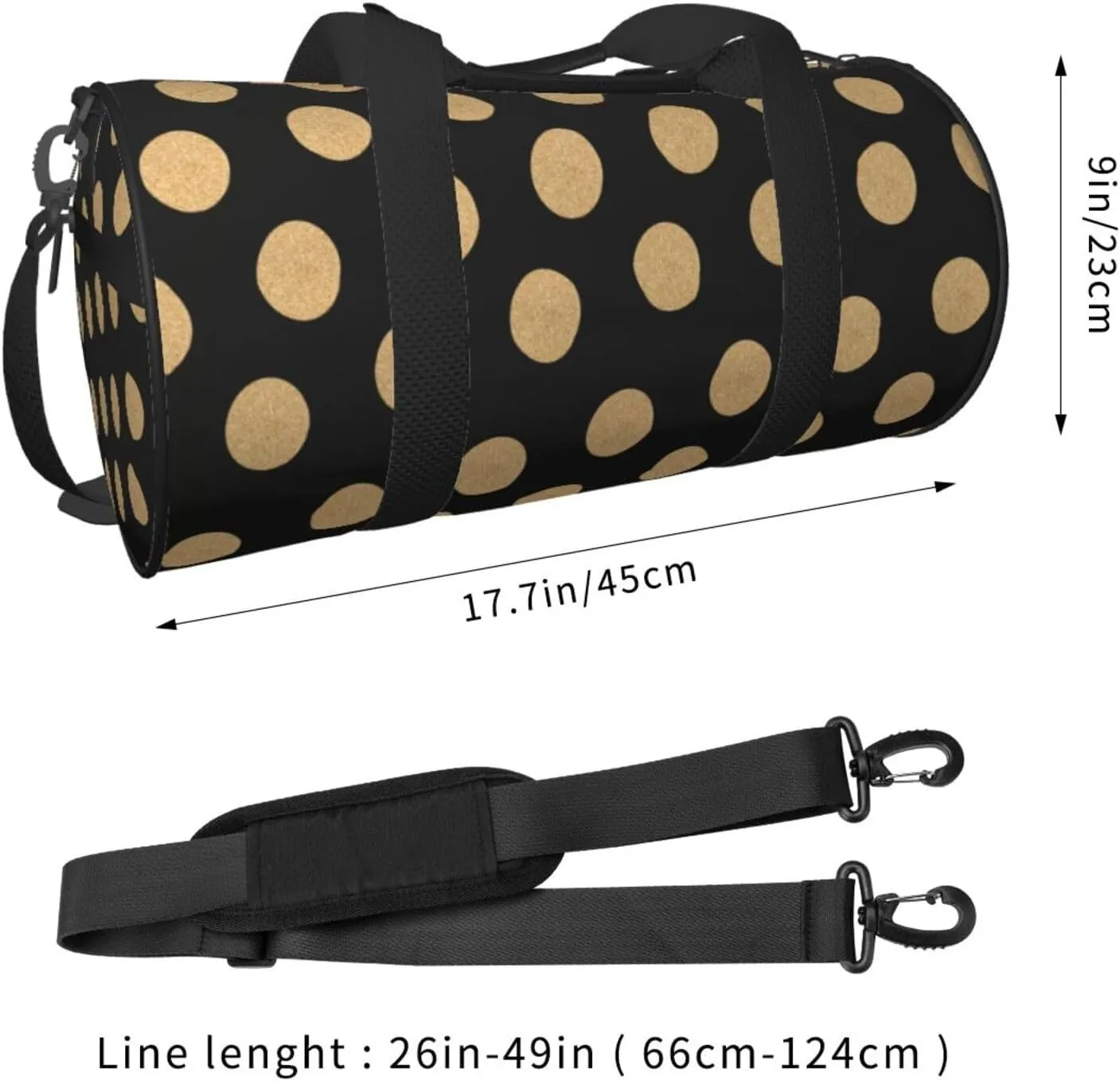 Travel Duffle Bag for Men Women, Gold Black Polka Dot Duffle Bags for Sport Gym Overnight Luggage