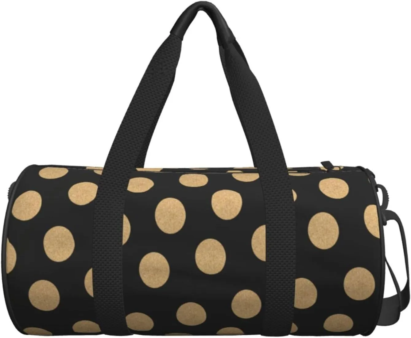 Travel Duffle Bag for Men Women, Gold Black Polka Dot Duffle Bags for Sport Gym Overnight Luggage