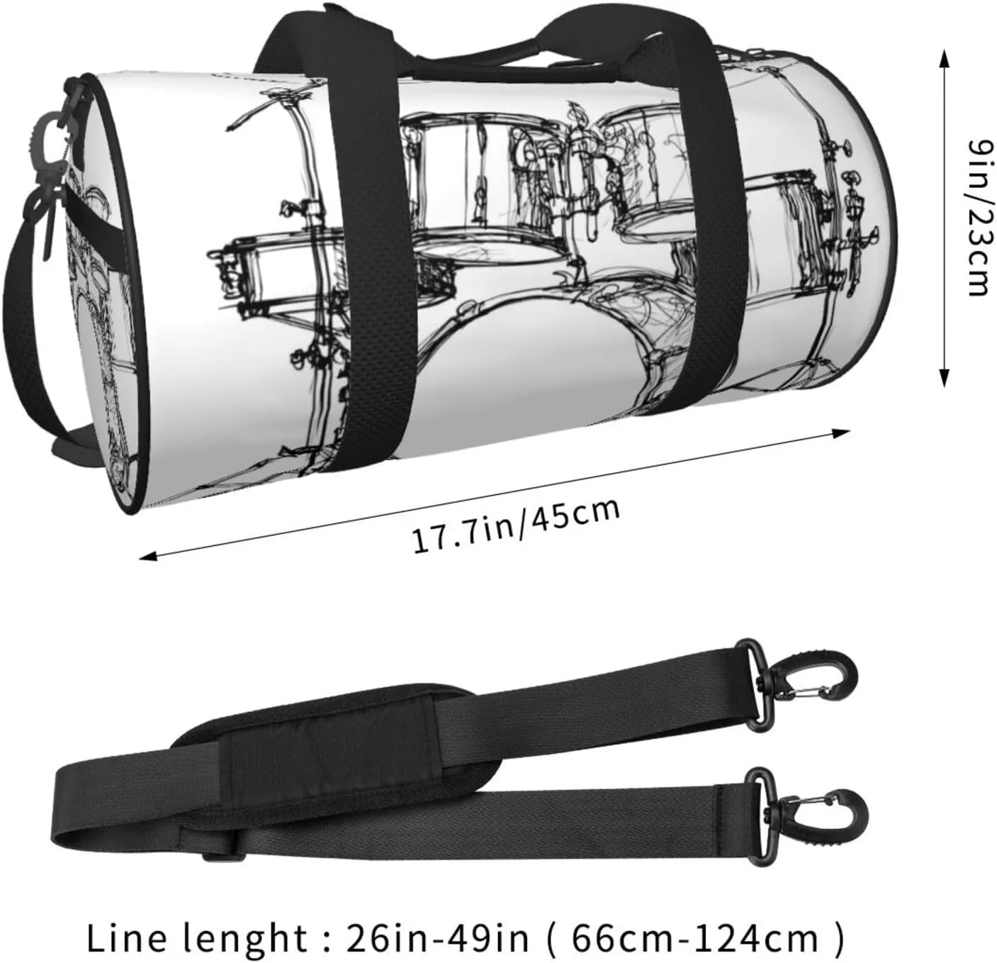 Travel Duffle Bag for Men Women, Music Drum Kit Rock Jazz Duffle Bags for Sport Gym Overnight Luggage