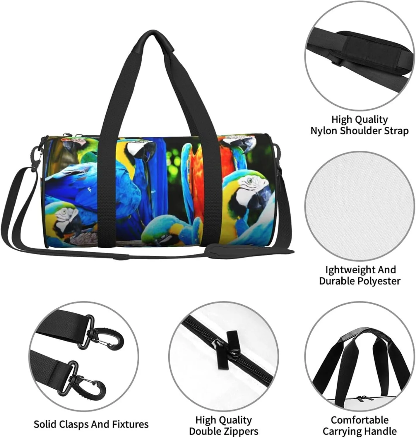 Travel Duffle Bag for Men Women, Parrots Is Bird Green Duffle Bags for Sport Gym Overnight Luggage