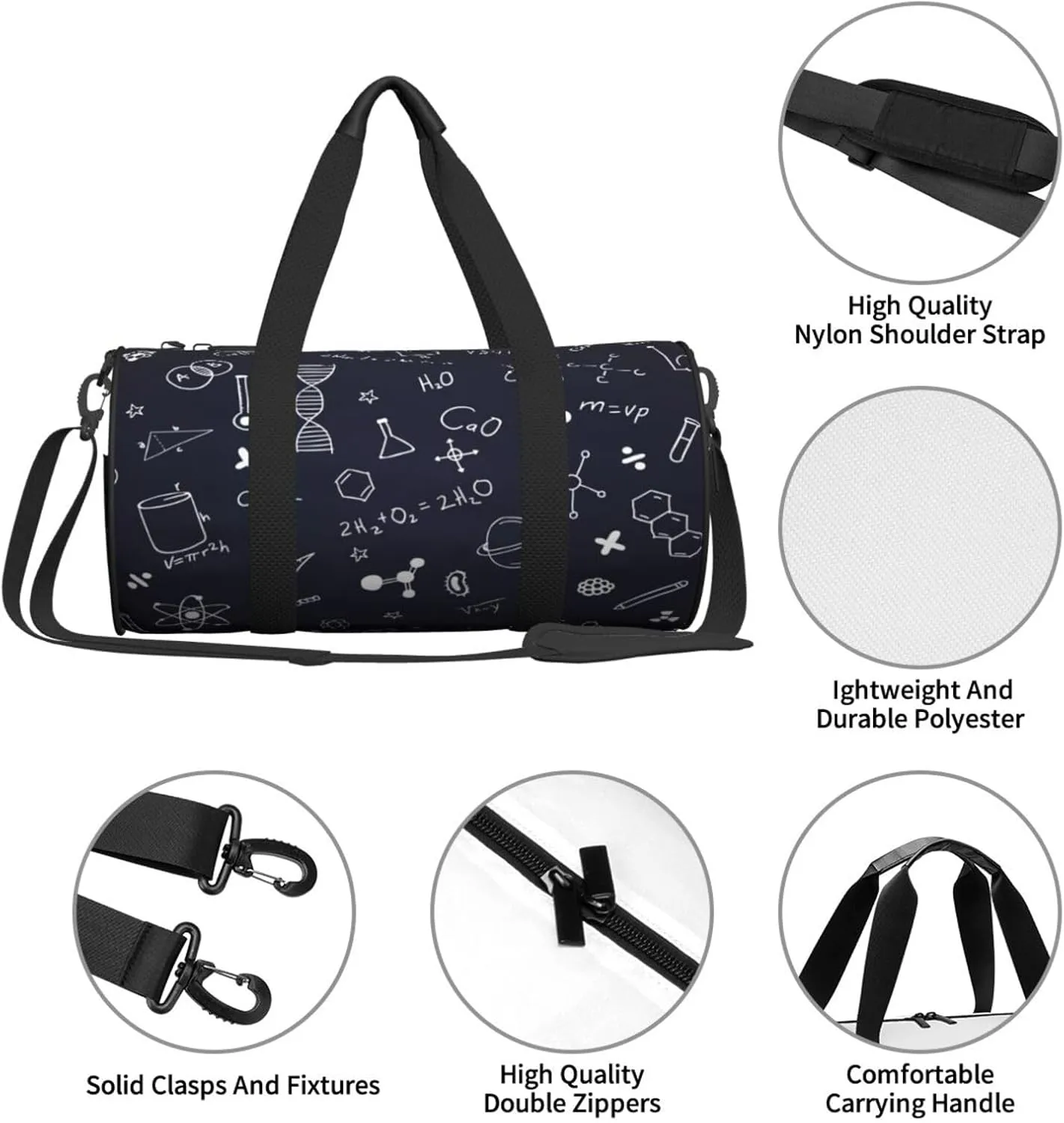 Travel Duffle Bag for Men Women, Scientific Formulas Chalkboard Duffle Bags for Sport Gym Overnight Luggage