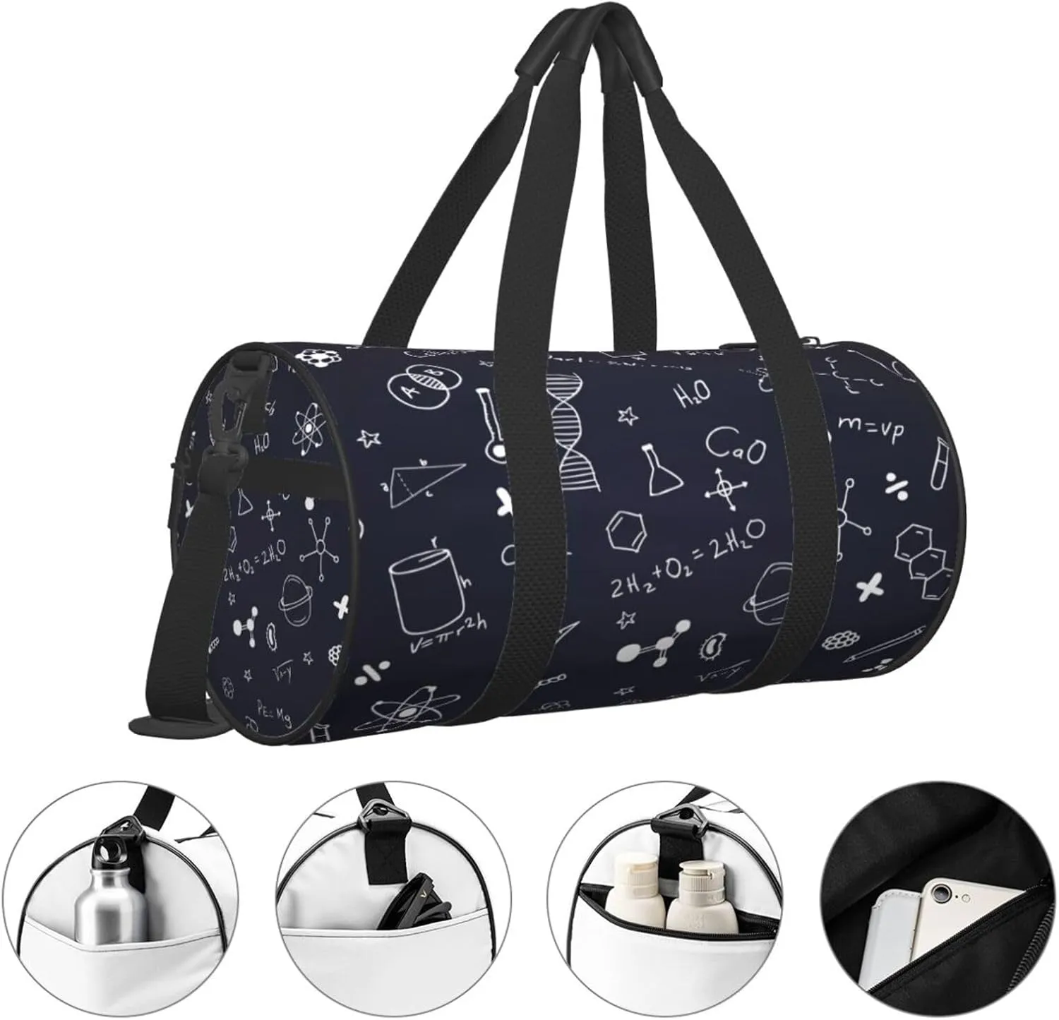 Travel Duffle Bag for Men Women, Scientific Formulas Chalkboard Duffle Bags for Sport Gym Overnight Luggage