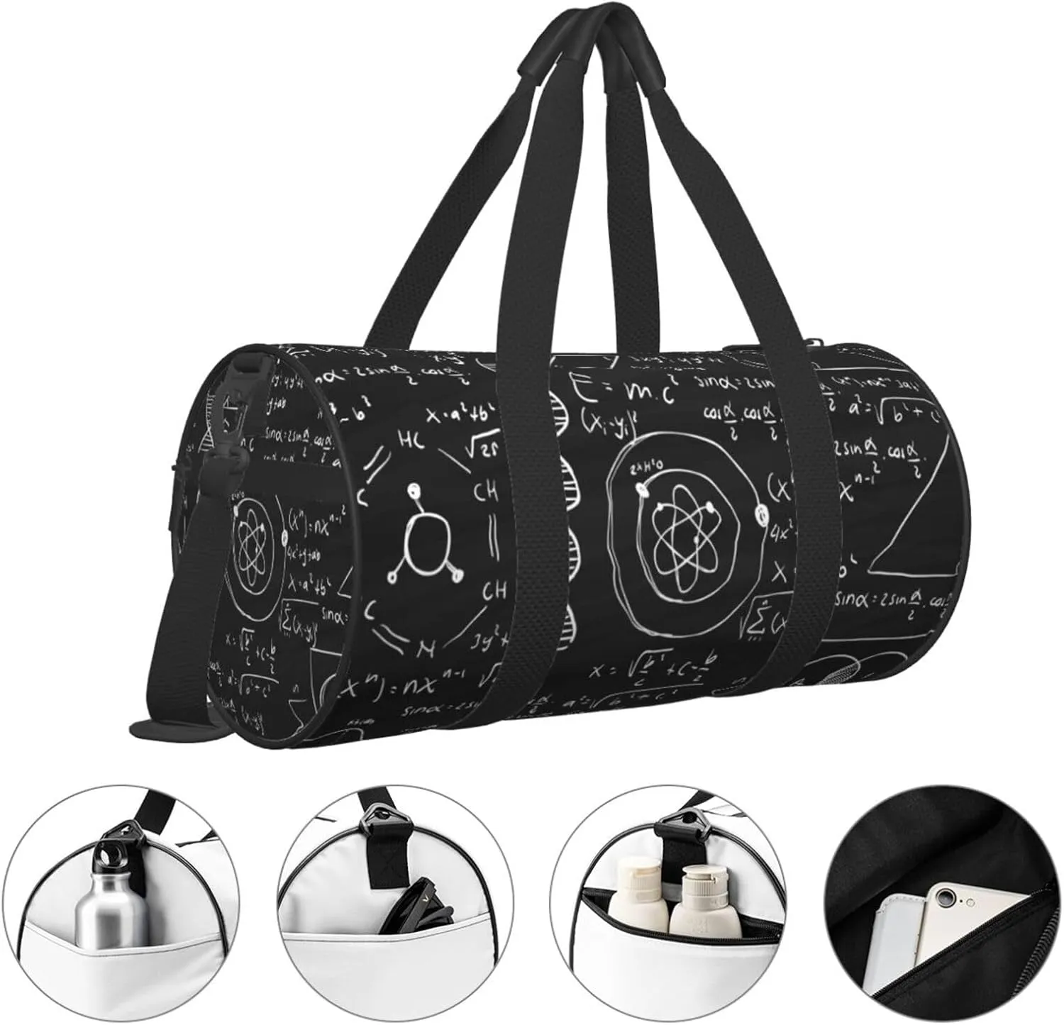 Travel Duffle Bag for Men Women, Scientific Mathematics Chalkboard Duffle Bags for Sport Gym Overnight Luggage