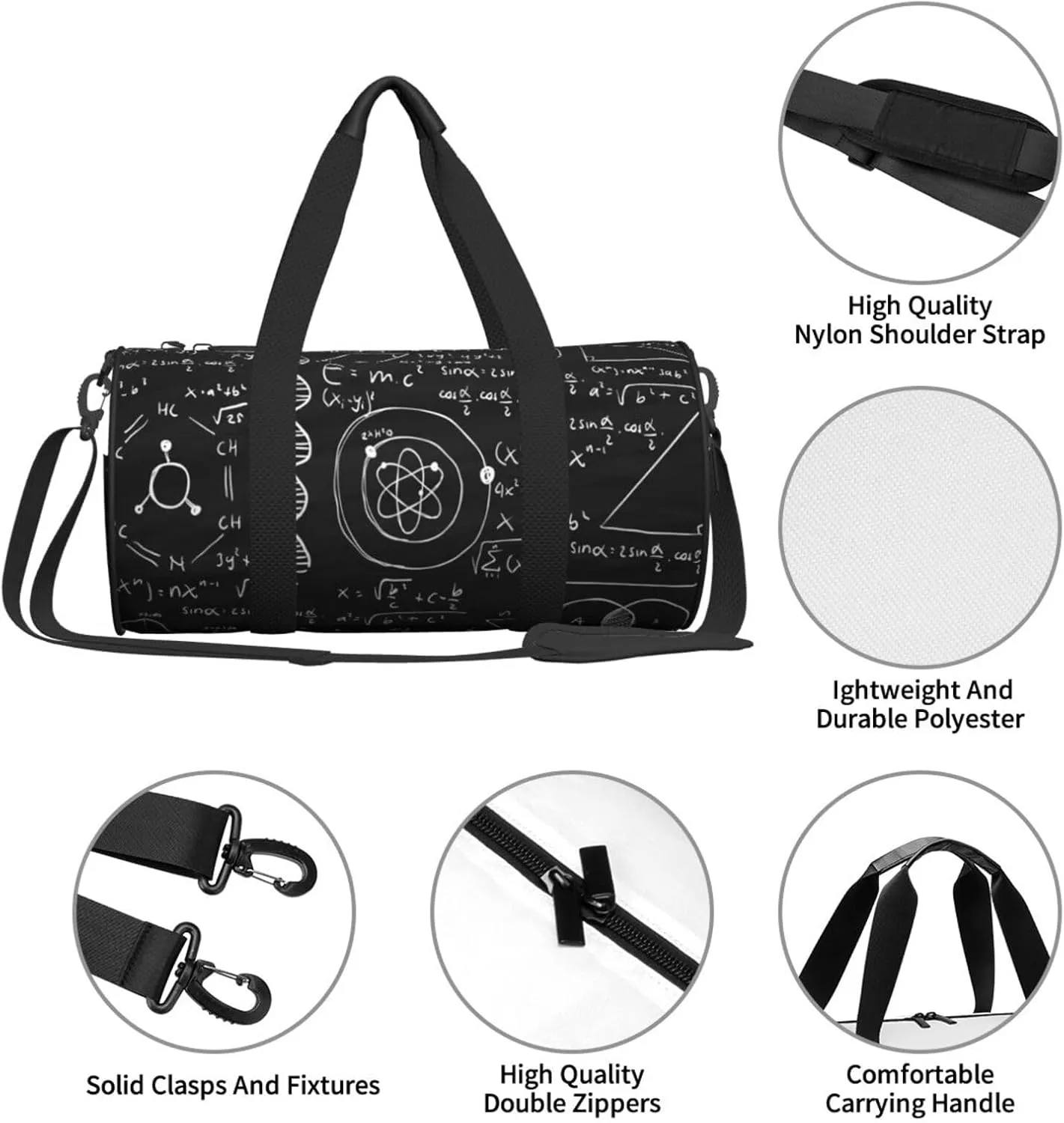 Travel Duffle Bag for Men Women, Scientific Mathematics Chalkboard Duffle Bags for Sport Gym Overnight Luggage