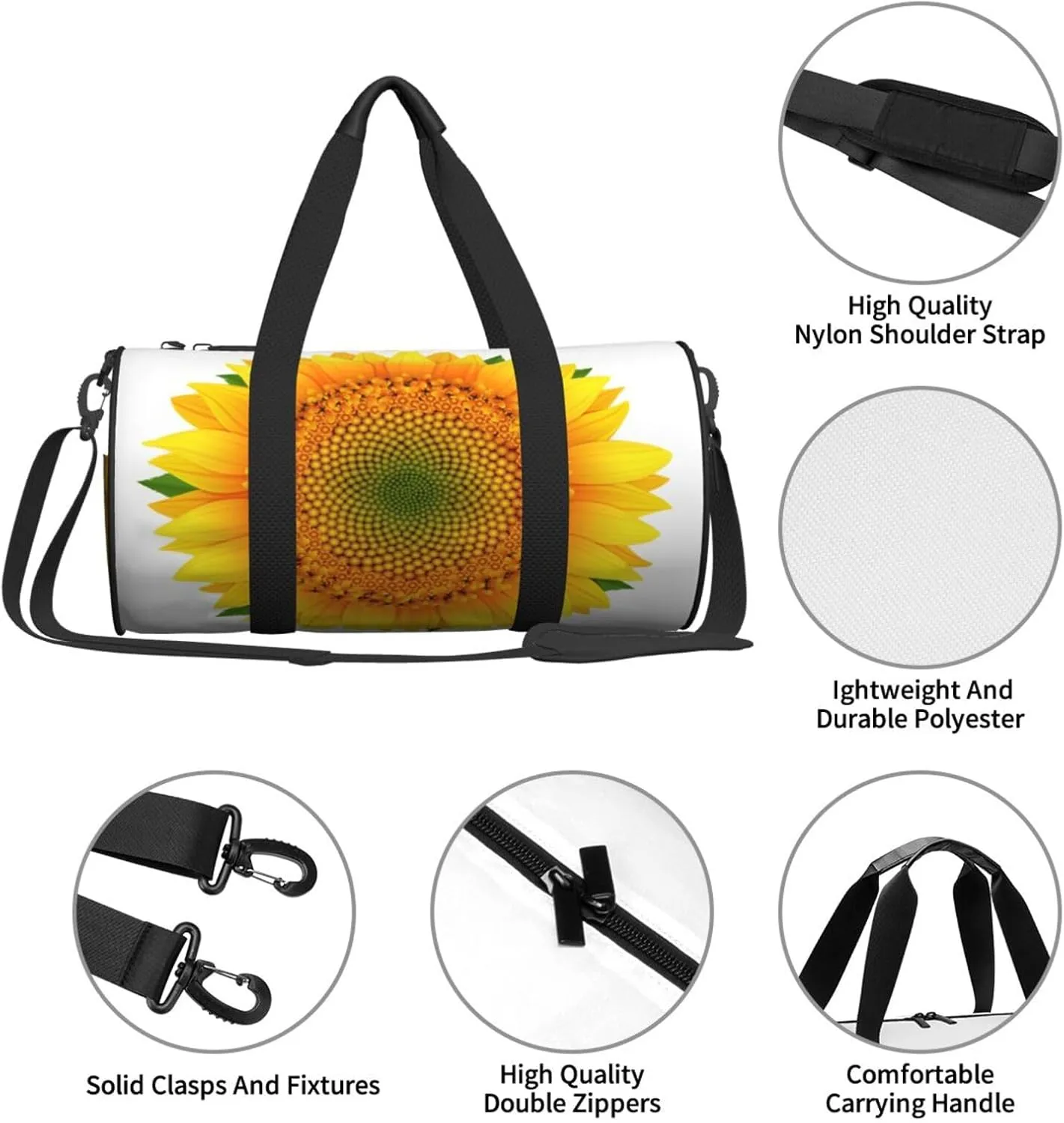 Travel Duffle Bag for Men Women, Sunflower White Duffle Bags for Sport Gym Overnight Luggage