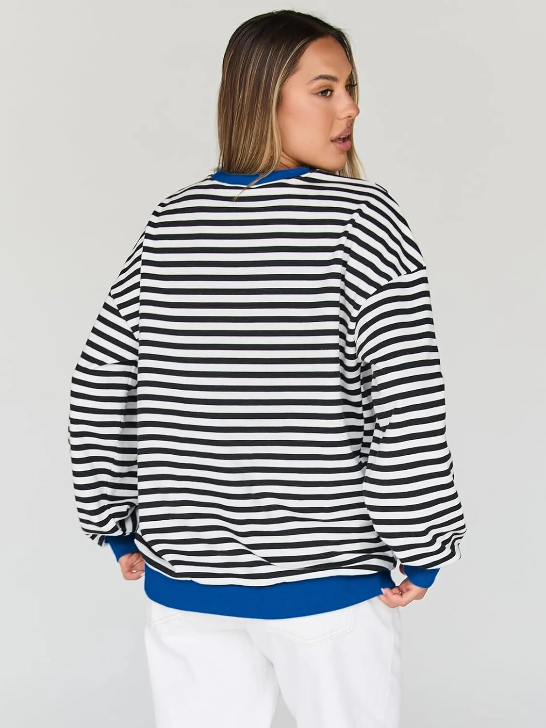 Trendy Queen Oversized Sweatshirt for Women 2025 Summer Crewneck Striped Long Sleeve Shirts Hoodies Cute Top Y2K Outfits