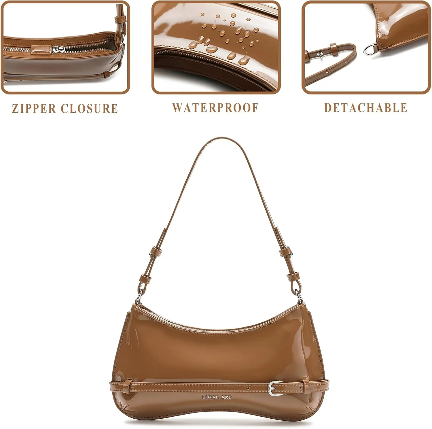 Trendy Shoulder Bag for Women, Small Under the Arm Purse Patent Leather Womens Purses and Handbags with Zipper Closure