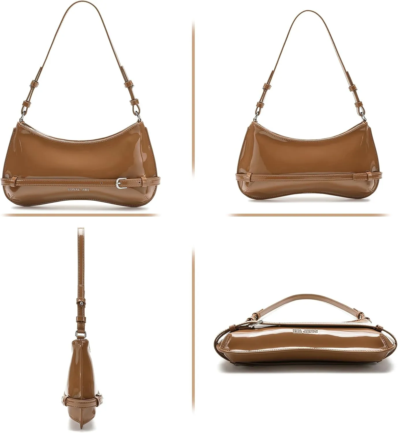Trendy Shoulder Bag for Women, Small Under the Arm Purse Patent Leather Womens Purses and Handbags with Zipper Closure