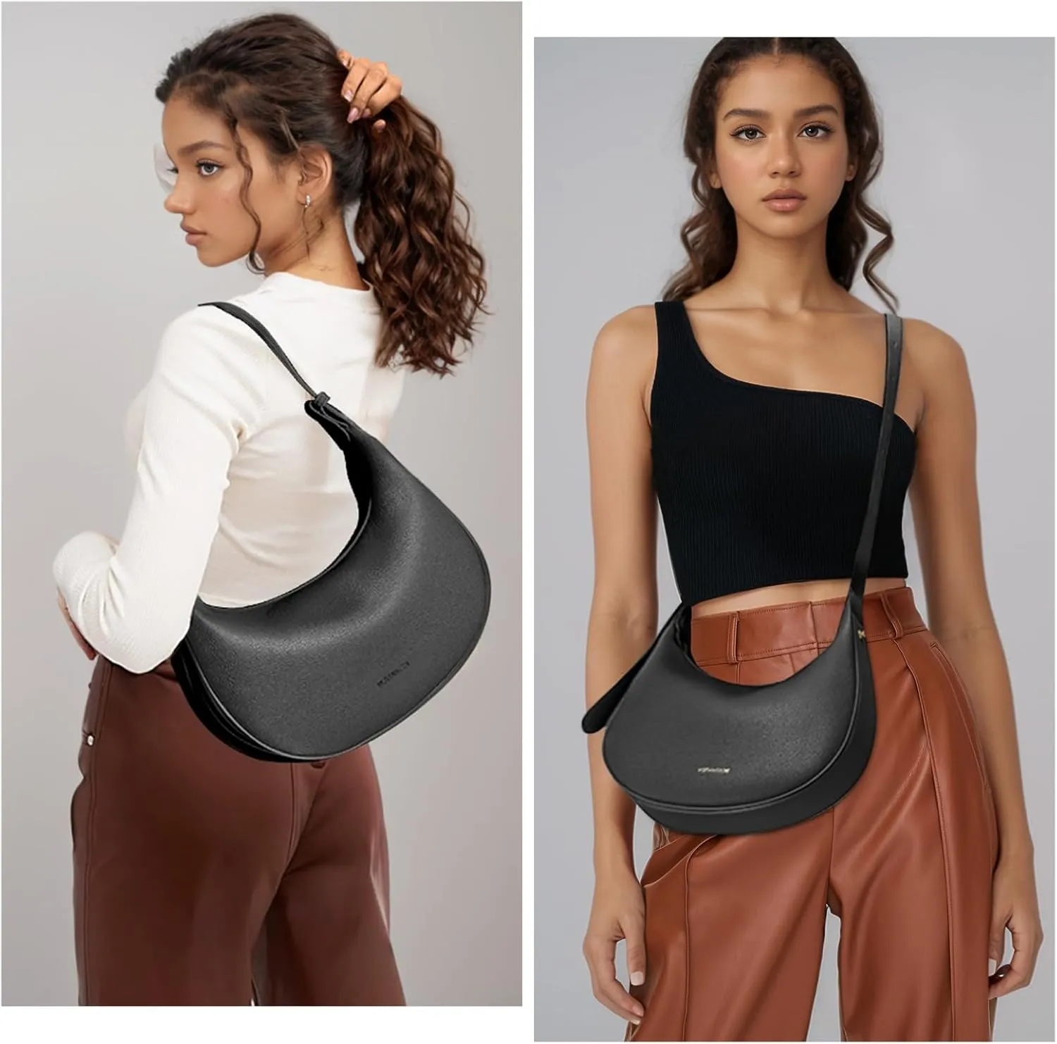 Trendy Shoulder Bag for Women Vegan Leather Crescent Crossbody Hobo Purse Adjustable Strap Cross Body Purses Clutch Handbag