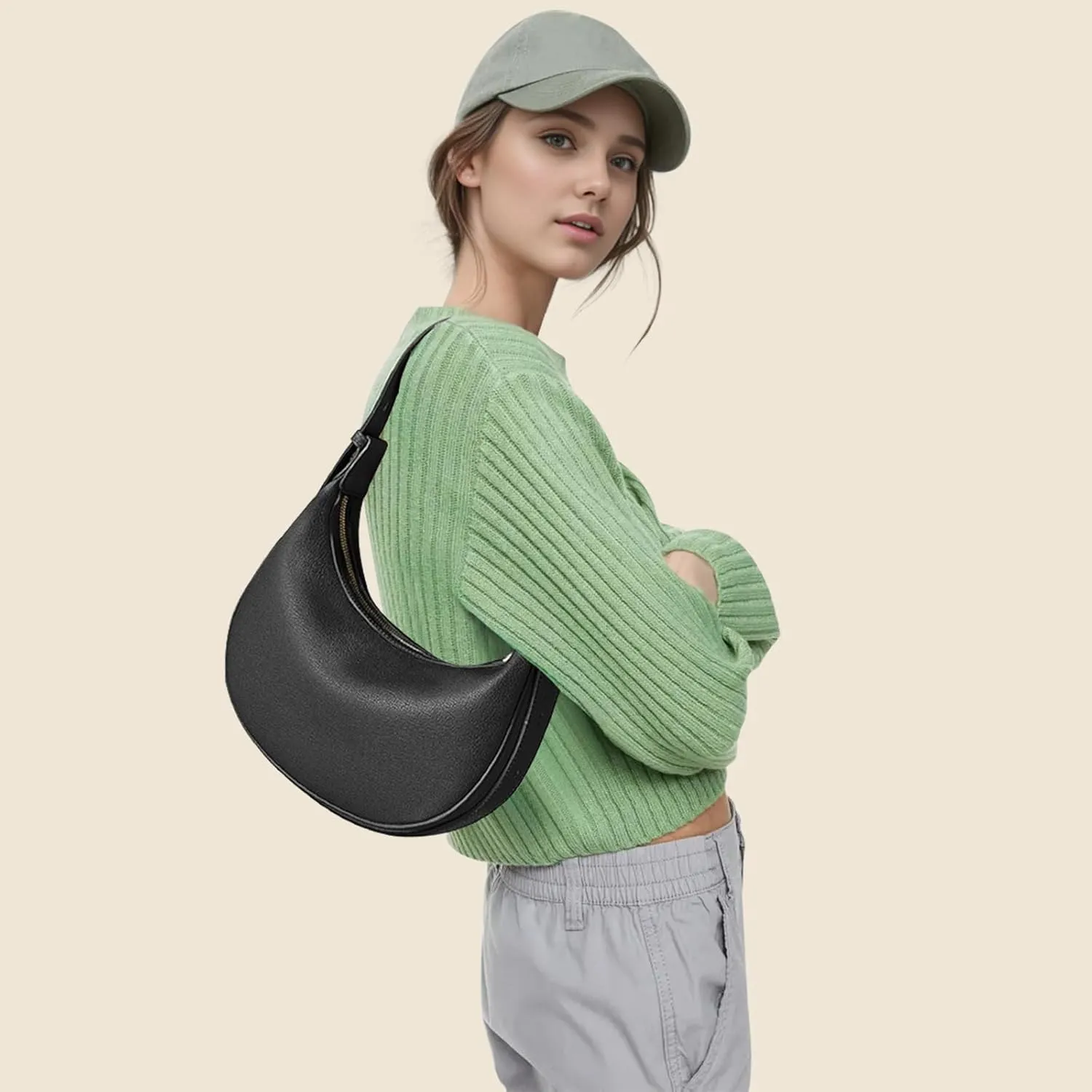 Trendy Shoulder Bag for Women Vegan Leather Crescent Crossbody Hobo Purse Adjustable Strap Cross Body Purses Clutch Handbag