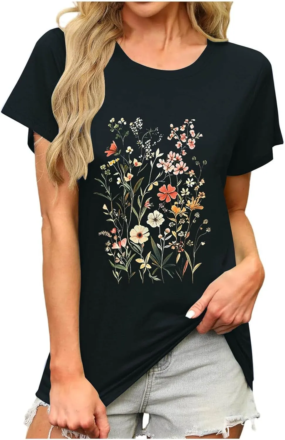 Trendy Tops for Women 2025 Basic V Neck Solid Floral Shirts Dressy Casual Short Sleeve Tunics Summer Vacation Blouses