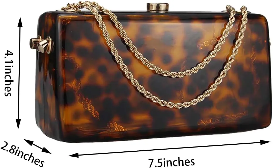 Trendy Women Acrylic Evening Clutch Box Retro Marble Handbag Chain Shoulder Bag for Wedding Prom Party