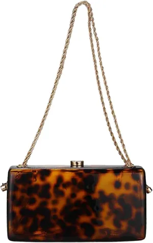 Trendy Women Acrylic Evening Clutch Box Retro Marble Handbag Chain Shoulder Bag for Wedding Prom Party