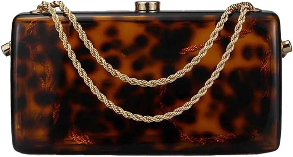 Trendy Women Acrylic Evening Clutch Box Retro Marble Handbag Chain Shoulder Bag for Wedding Prom Party