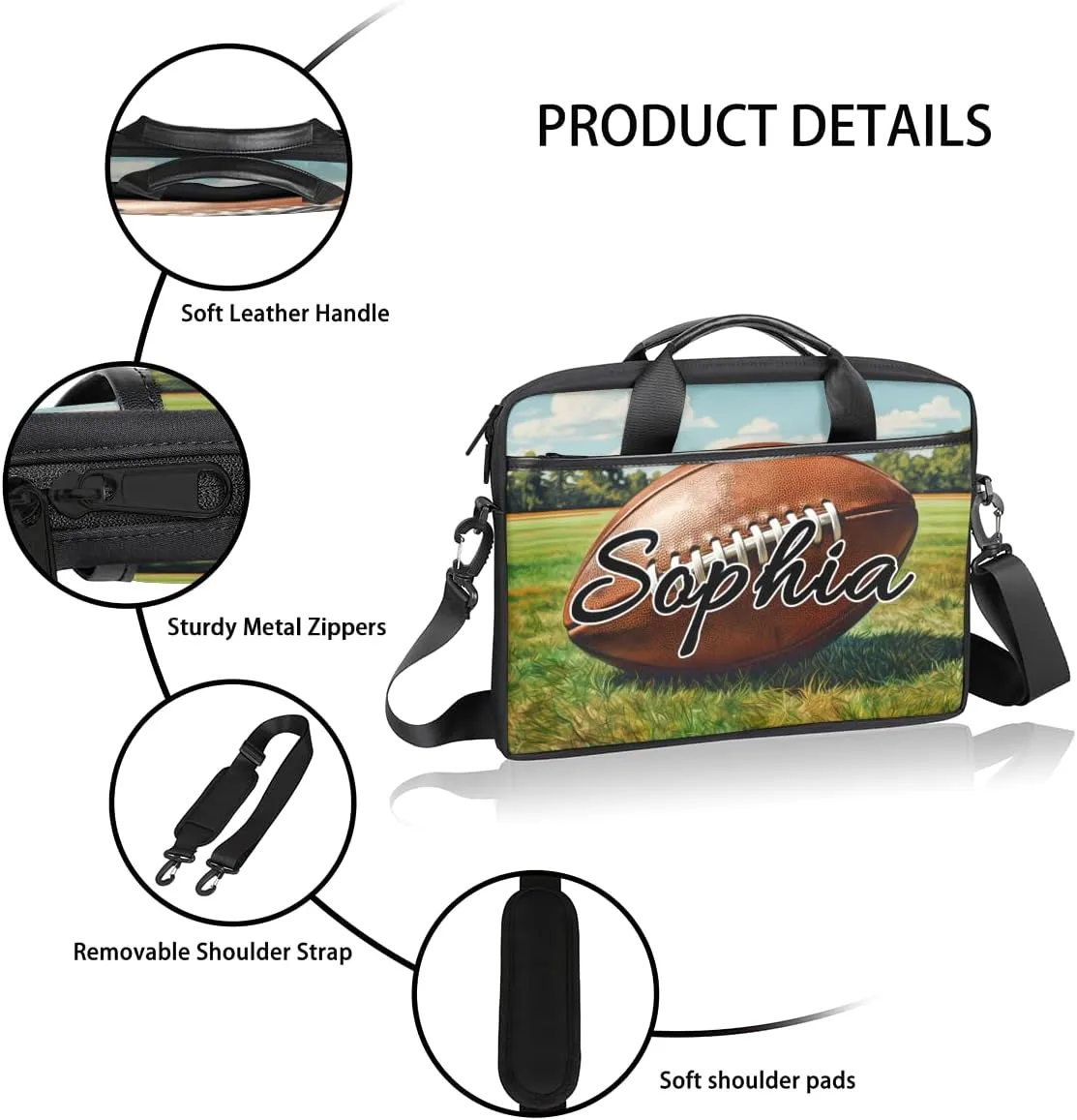 TropicalLife Personalized Laptop Bag 15 Inch Custom Sleeve Case with Handle Shoulder Strap Computer Messenger Bag