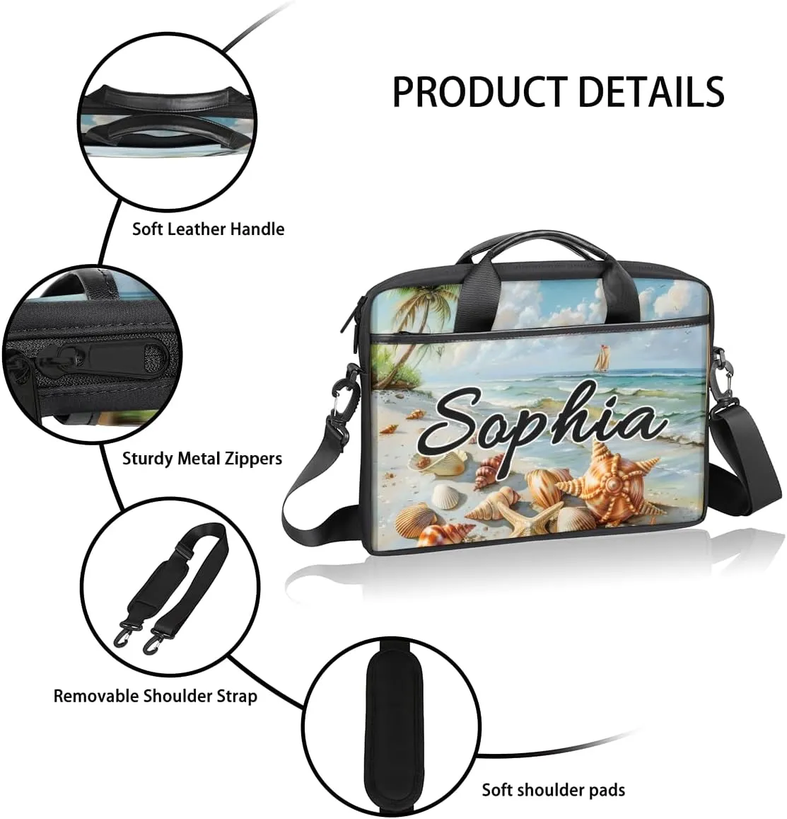 TropicalLife Personalized Laptop Bag 15 Inch Custom Sleeve Case with Handle Shoulder Strap Computer Messenger Bag