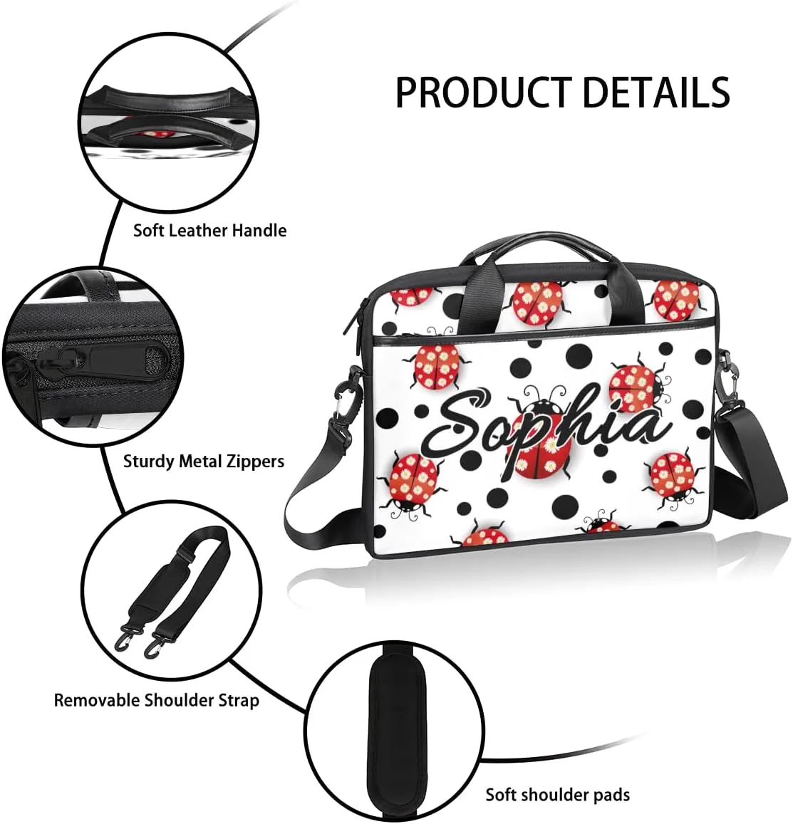 TropicalLife Personalized Laptop Bag 15 Inch Custom Sleeve Case with Handle Shoulder Strap Computer Messenger Bag