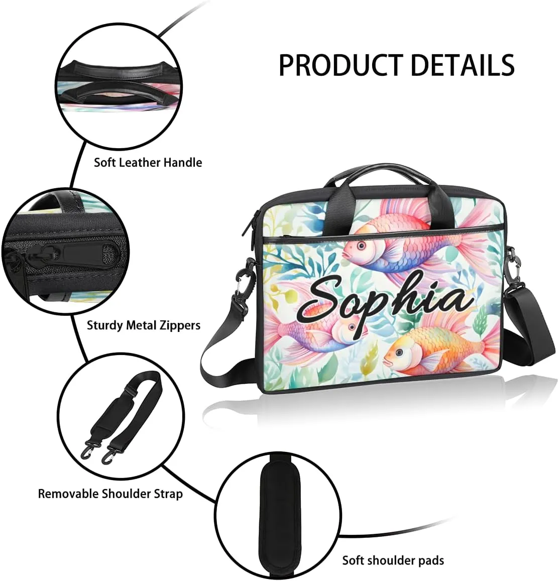 TropicalLife Personalized Laptop Bag 15 Inch Custom Sleeve Case with Handle Shoulder Strap Computer Messenger Bag