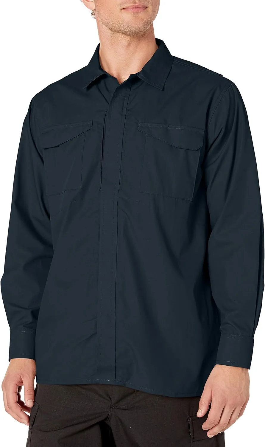 TRU-SPEC 24-7 1051002 Men's Ultralight Long Sleeve Uniform Shirt, Polyester Cotton Rip-Stop, X-Small Regular, Black