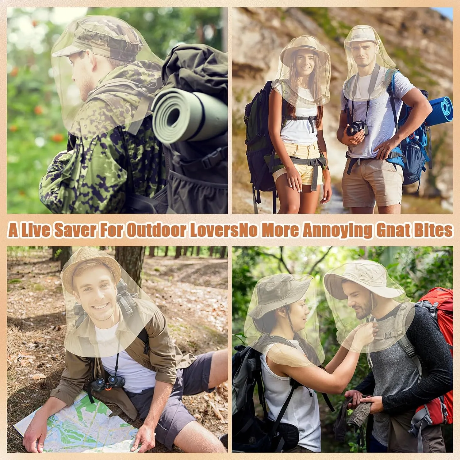 Tudomro 8 Pcs Mosquito Head Face Fly Netting Hood Mosquito Net Hat 18 x 18 Inch Bug Net for Head with Carry Bags(White)