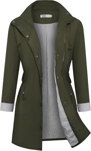 Twinklady Rain Jacket Women Windbreaker Striped Climbing Raincoats Waterproof Lightweight Outdoor Hooded Trench Coats