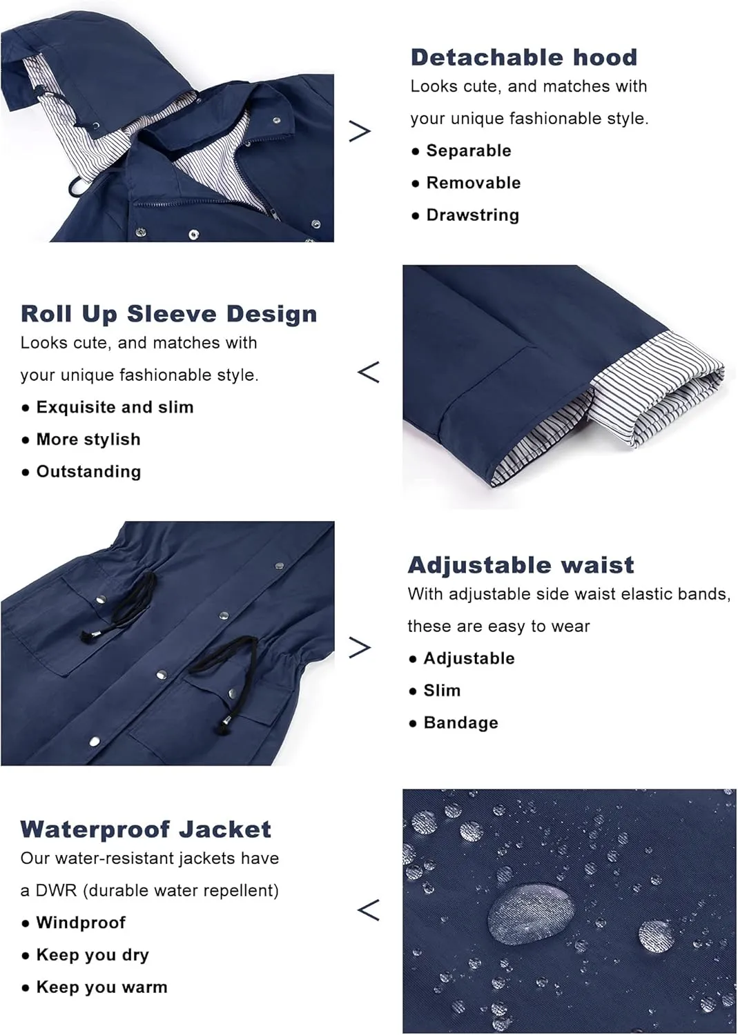 Twinklady Rain Jacket Women Windbreaker Striped Climbing Raincoats Waterproof Lightweight Outdoor Hooded Trench Coats