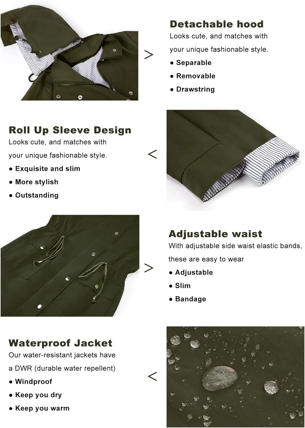 Twinklady Rain Jacket Women Windbreaker Striped Climbing Raincoats Waterproof Lightweight Outdoor Hooded Trench Coats