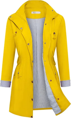 Twinklady Rain Jacket Women Windbreaker Striped Climbing Raincoats Waterproof Lightweight Outdoor Hooded Trench Coats
